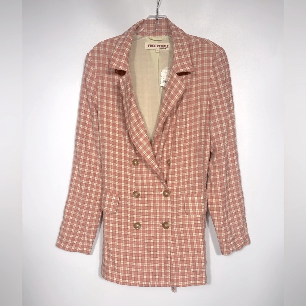 NEW Free People Olivia Gingham Blazer Size S Cream/Pink - Picture 4 of 11